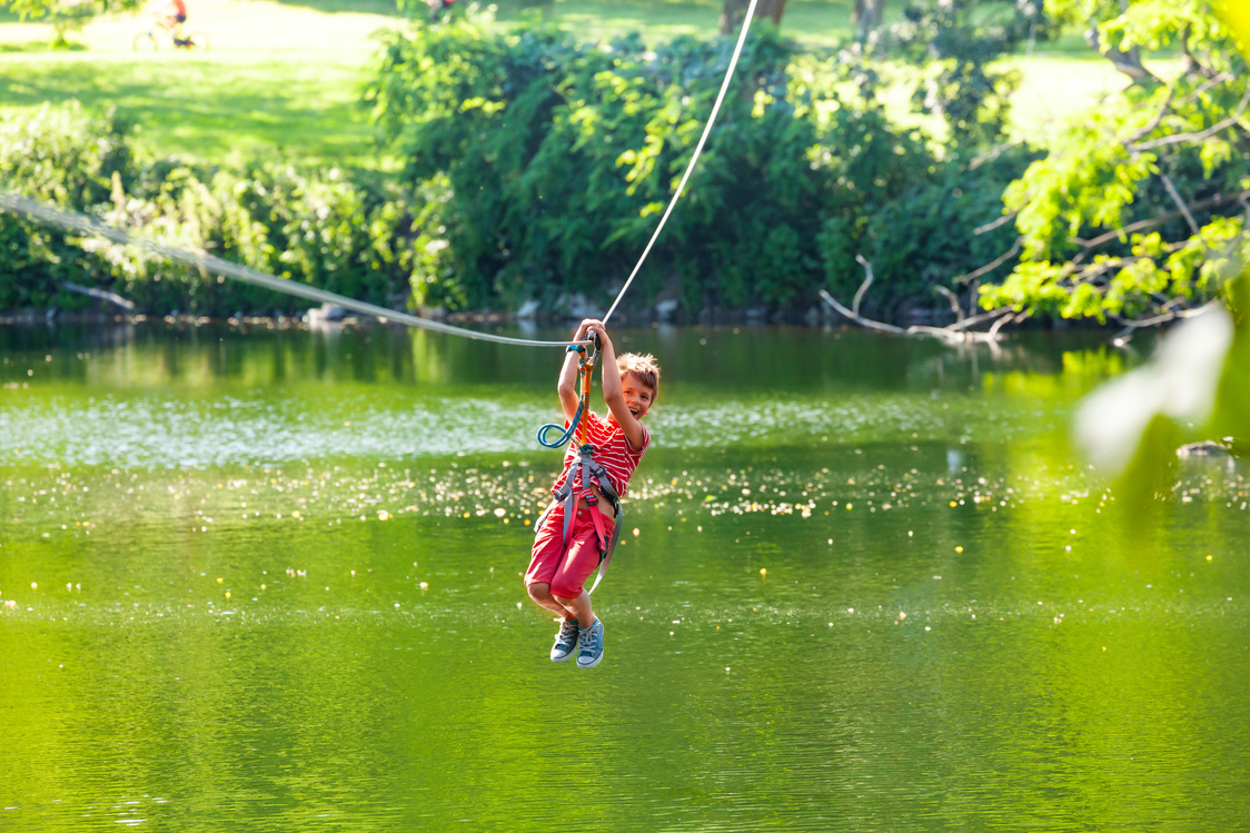 Happy Child Slide Zip Line over Lake